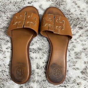 Size 7 1/2 brown Tory Burch slides